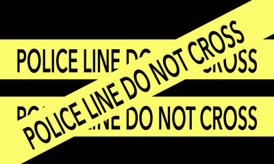 Police line do not cross yellow tape on back background.