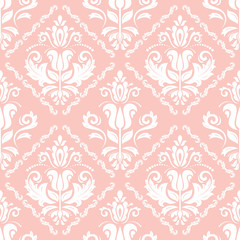 Orient vector classic pink and white pattern. Seamless abstract background with repeating elements. Orient background