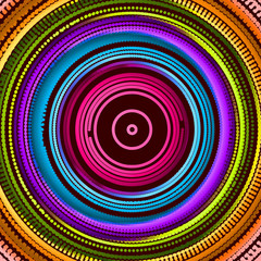 Array with dynamic particles of small particles in circle. Modern science and technology element. Radial structure. Abstract dotted background. Vector illustration.