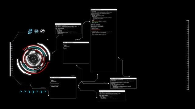 4K Animation UI User Interface with data HUD pi bar text box table and element on dark abstract background for futuristic technology concept