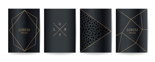 Memphis style cover. Gold Polygon Frame Style, Luxury design pattern with geometric shapes. Wedding, Invitation, party,VIP, brand identity, creative background, Vector illustration.