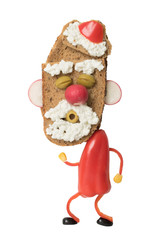 Dancing Santa made as sandwich on white background