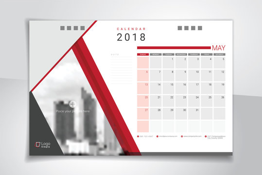 2018 May desk or table calendar, weeks start on Sunday