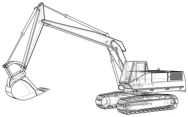 Excavator. Abstract drawing. Tracing illustration of 3d