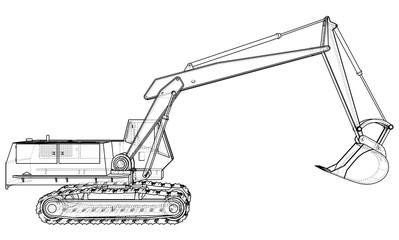 Excavator. Abstract drawing. Wire-frame. EPS10 format. Vector created of 3d