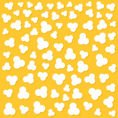 Popcorn popping. Top air view. Cinema movie night sign symbol. Tasty food. Flat design style. Yellow background.