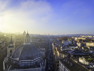 Fototapeta na wymiar Aerial drone panoramic cityscape, architecture and landmark. View of Rome from the top, Italy