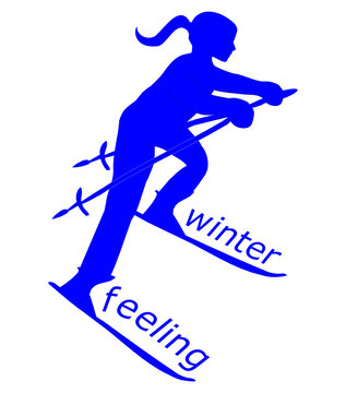 Winter Feeling - Silhouette of female Skier - illustration
