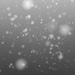 Falling Christmas snow fall isolated on transparent background. Pattern snowflake.