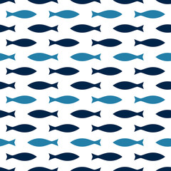 Small fish simple seamless pattern in blue and white, vector