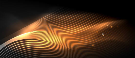Glowing abstract wave on dark, shiny motion