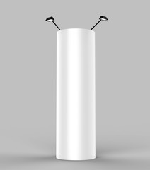 Round Expand Tower  three panels Graphic panels Pop Up Display or totem banner stand. 3d render illustration.