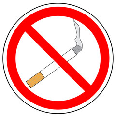 Prohibition sign of no smoking cigarettes, vector. No smoking area.