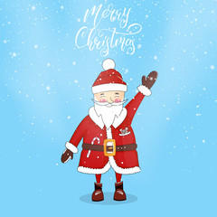 Santa Claus. Winter holidays cartoon character and Christmas script lettering.