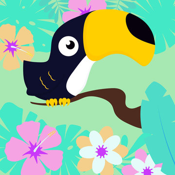 toucan on tropical background