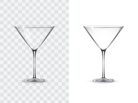 Naklejki Realistic margarita glasses, vector illustration isolated on white and transparent background. Mock up, template of glassware for cocktail
