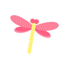Pink dragonfly cartoon vector Illustration
