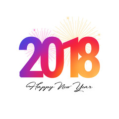 2018 Card Design Template. 2018 Figures with Design. Salute, Bright Gradient, Happy New Year Inscription