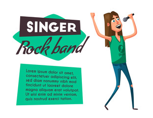 Rock music band character. Old school party. Cartoon vector illustration.