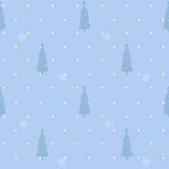 Winter christmas seamless pattern with christmas tree, snow and snowflakes. Vector illustration