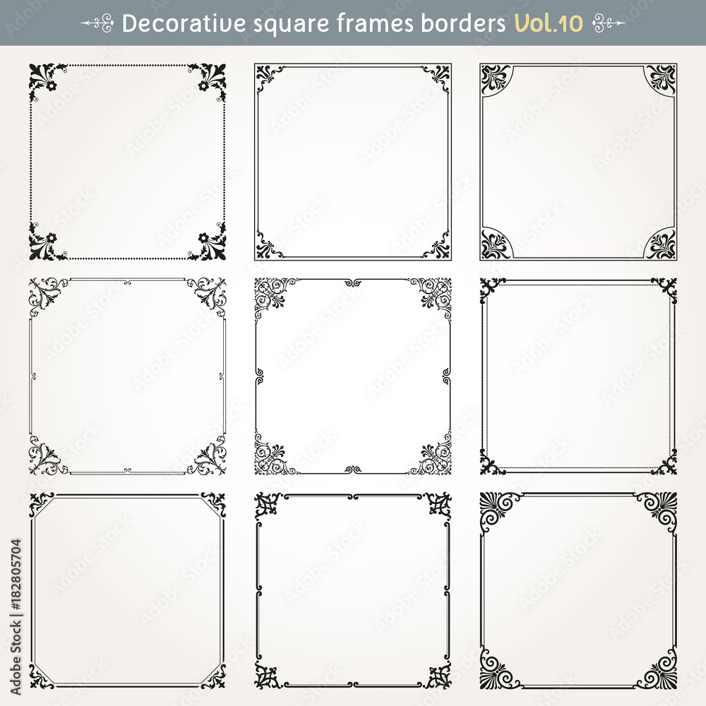 Wall mural decorative square frames and borders set 10 vector