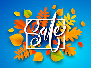 Autumn banner background with fall leaves. Vector illustration