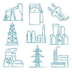 Set of energy and electricity hand drawn icons