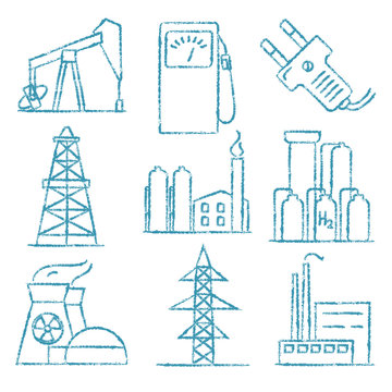 Set of energy and electricity hand drawn icons
