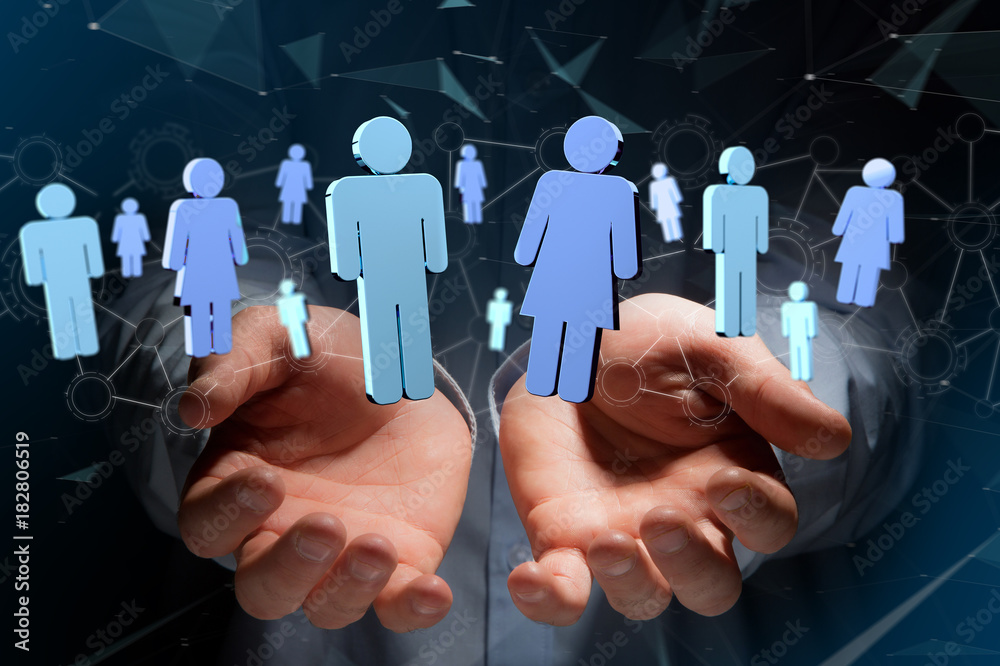 Poster network connection with people linked each other - 3d rendering