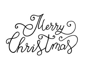 Brush calligraphy lettering of Merry Christmas hand written isolated on a white background for poster, banner, postcard, sticker
