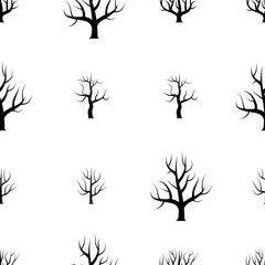 Fototapeta premium Seamless black and white curved trees without leaves backgrounds. Vector forest seamless texture. 