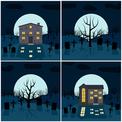 Collection of four vector illustrations for Halloween
