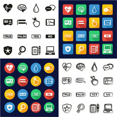 Lie Detector All in One Icons Black & White Color Flat Design Freehand Set