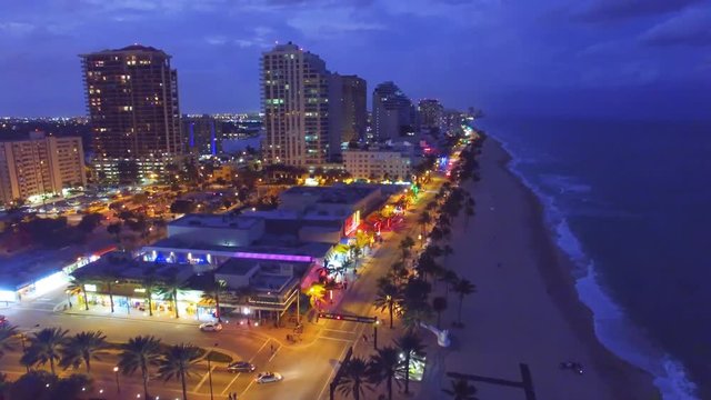 Fort Lauderdale Beach at night, aerial view