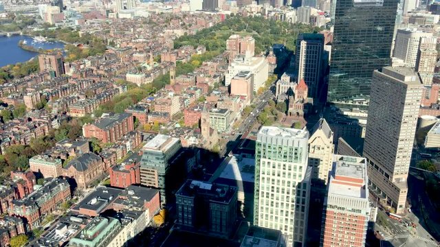 Boston aerial skyline and traffic on a beautiful autumn day, Massachusetts