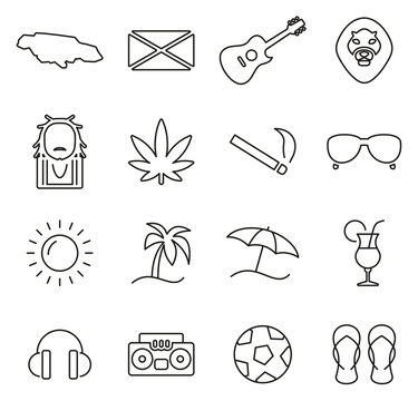 Jamaica Country & Culture Icons Thin Line Vector Illustration Set