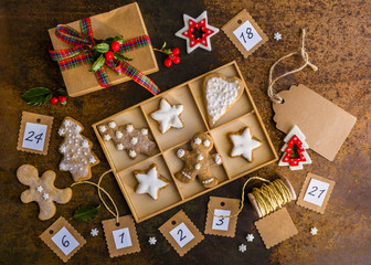 Homemade gingerbread cookies and the Christmas advent calendar.
