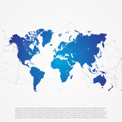 World Map with Abstract Network Mesh - Digital Internet Things of Technology Template Vector Background
