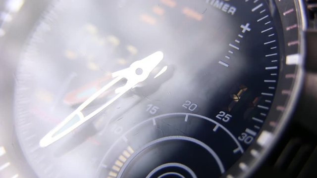 Macro close up of a tactical digital watch face functioning
