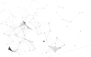 3D Abstract Polygonal White Background with Low Poly Connecting Dots and Lines - Connection Structure - Futuristic HUD Background