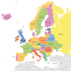 Fototapeta premium Wektor kolorowe mapy Europy