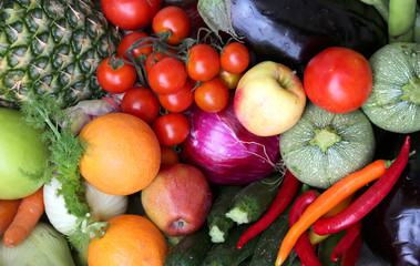 background of fresh fruits and vegetables