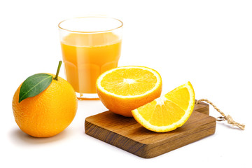 Glass of fresh orange juice isolate on white background, Fresh fruits Orange juice in glass with group of orange on white