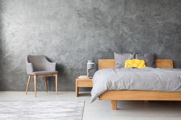 Grey interior of bedroom