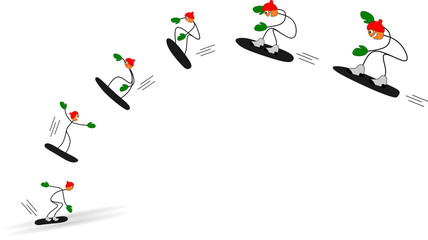 Fototapeta na wymiar Strichmännchen beim Snowboarding