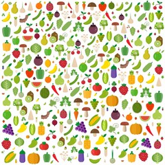 Isolated vegetables fruits, vegetables, organic. Flat vector illustration