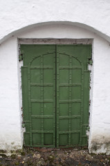 Fragment of ancient Russian church (door). Russia.