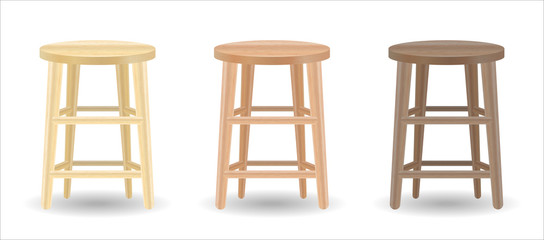 real wood round chair set on white background