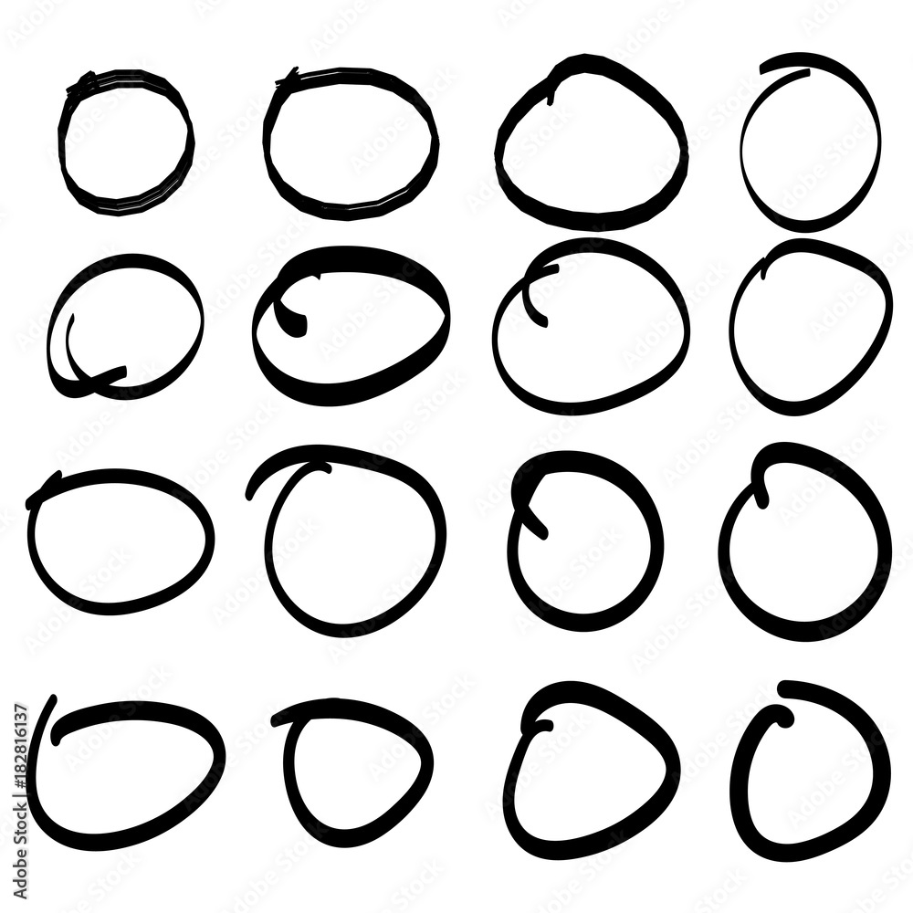 Poster uniqiue handdrawn shapes of circle ring for logo design