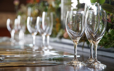 Many glasses on the table
